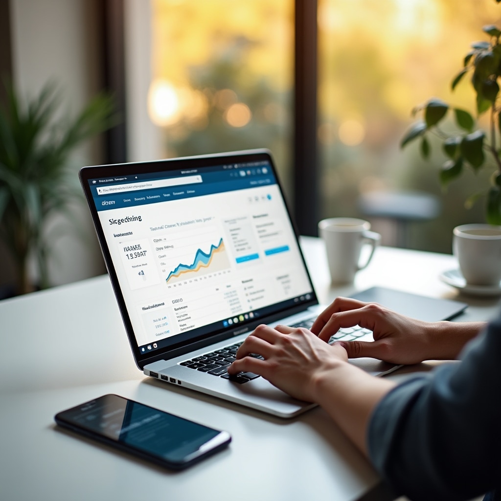 Digitale Buchhaltung Setup auf modernem Laptop